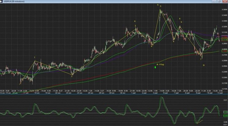 Wykres 12. USDPLN, interwał 30 minutowy.