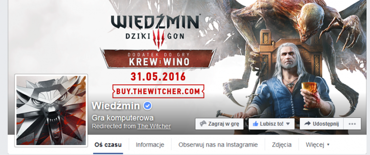 Fanpage gry Wiedźmin 3 w serwisie Facebook