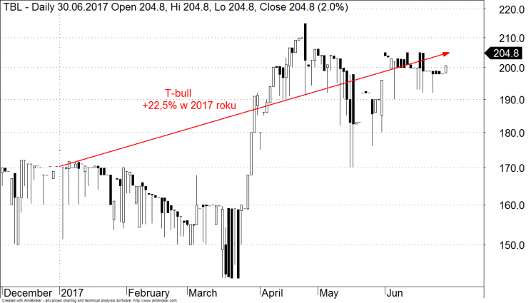 Wykres 4: Kurs akcji T-bull w 2017 roku