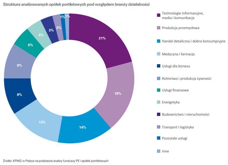 Wykres 4. Struktura spółek portfelowych funduszy Private Equity pod względem branży działalności. Źródło: Raport KPMG „Rynek pri