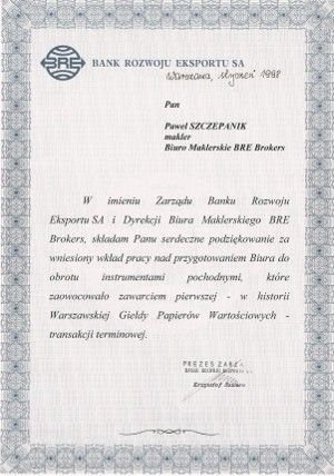 Pierwsza w historii Warszawskiej Giełdy Papierów Wartościowych transakcja na rynku kontraktów terminowych.