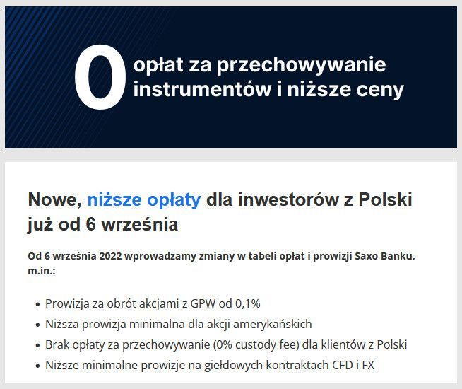 Saxo Bank obniża prowizje dla klientów z Polski i wprowadza oprocentowanie rachunki inwestycyjnego