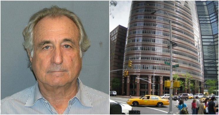 Berne Madoff i siedziba jego firmy w Nowym Jorku