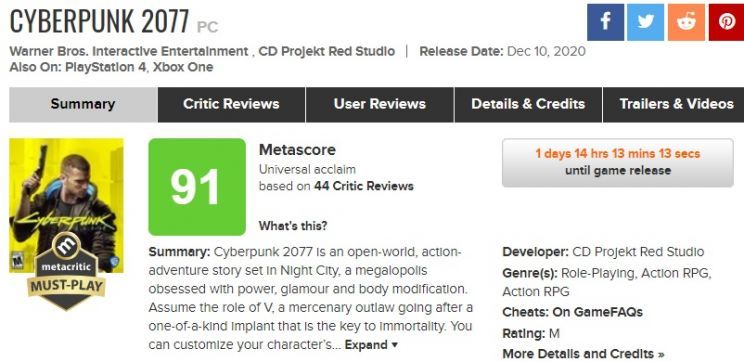 Cyberpunk Metacritic
