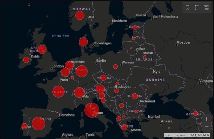 Koronawirus w Europie mapa